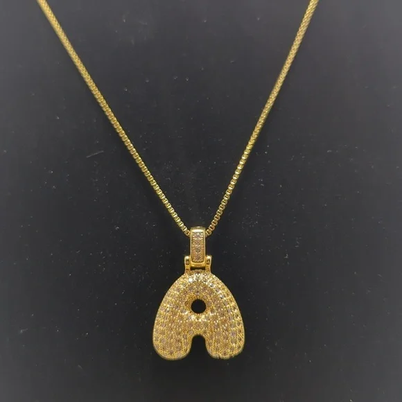 Pendant Bubble Letter Initial "A" Necklace w/Box Chain - Picture 6 of 11